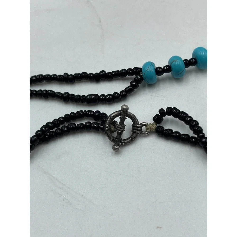 Blue Turquoise Beads and Red Cinnabar‎ Pendant Necklace